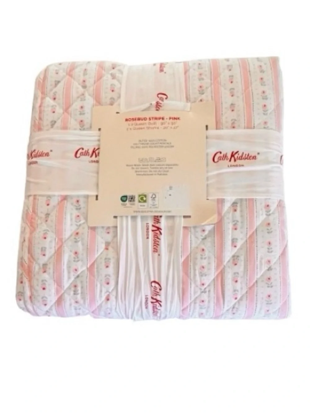 🆕- Cath Kidston Rosebud Pink Floral & Stripe Queen 3 Piece Quilt Set. Beautiful
